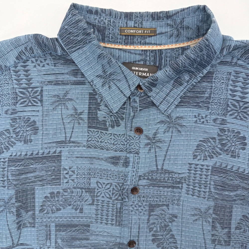 Quiksilver Shirt Mens Large Blue Waterman Collection Tropical Palm Comfort Fit